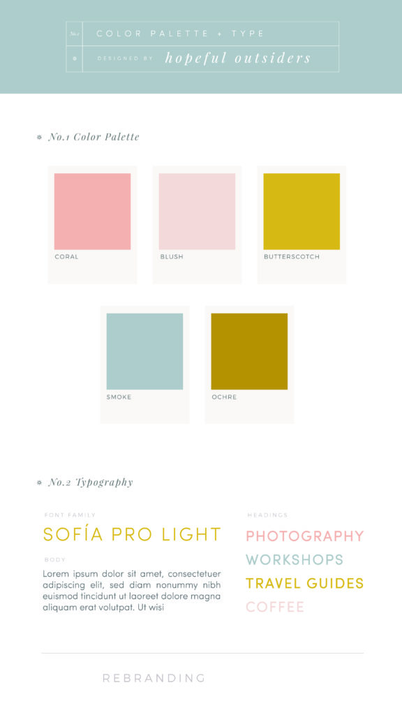 Color palette and type inspiration for rebranding by Hopeful Outsider