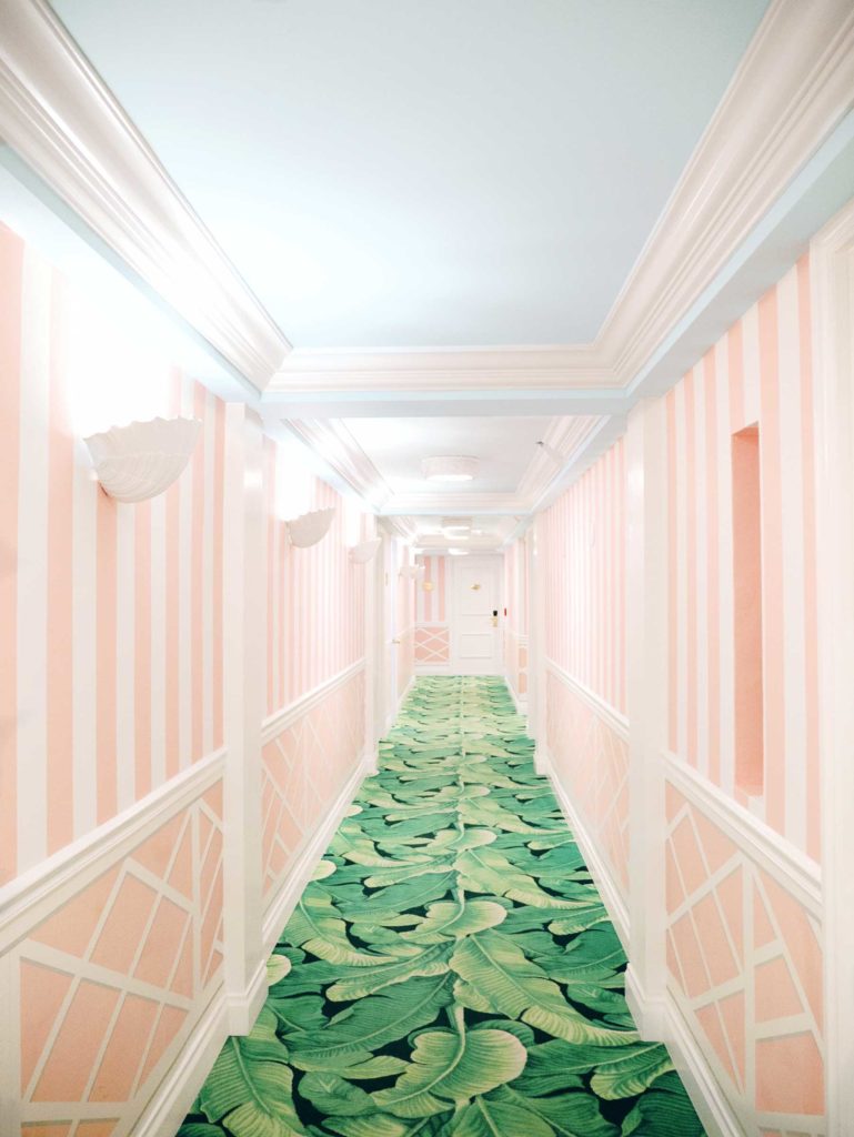 The Colony Hotel Palm Beach, Pink hallways, interior design, decor